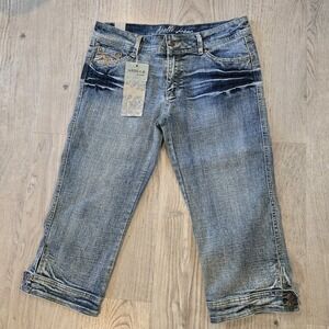 Apollo Women's Cropped Embroidered Stones Capris Denim Jeans Stretch Size‎ 14